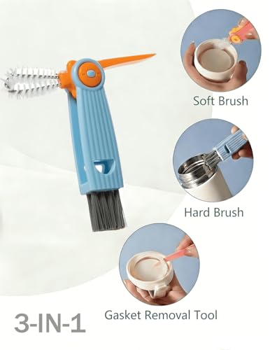 Baby Bottle Brush Set 4 in 1, Baby Bottle Cleaner, with 1P Nylon Bottle Brush, 1P Bottle Cap Brushes, 2P Straw Brushes, Bottle Brush with Nipple Cleaner and Suction Cup, BPA-Free(Grey) - color: Grey-nylon Brush