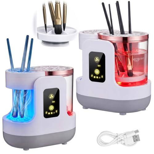Electric Paint Brush Cleaner, Portable Paint Brush Washer with Air Dry Rack, Reusable Cleaning Container for Acrylic, Watercolor, Oil Painting, Artists, Classroom, Studio