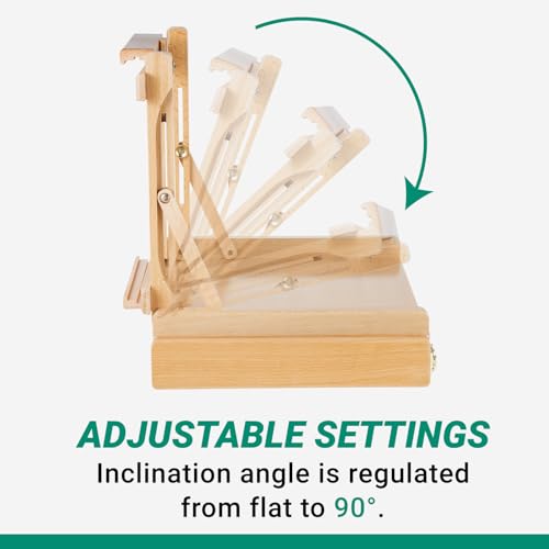 Falling in Art Studio Sketchbox Tabletop Easel, Adjustable Beechwood Easel for Painting, Portable Desktop Easel with Storage Drawer, Suitable for Beginners and Artists- Holds canvases up to 31" high