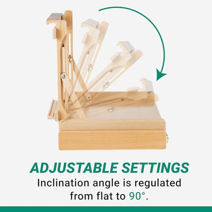 Falling in Art Studio Sketchbox Tabletop Easel, Adjustable Beechwood Easel for Painting, Portable Desktop Easel with Storage Drawer, Suitable for Beginners and Artists- Holds canvases up to 31" high