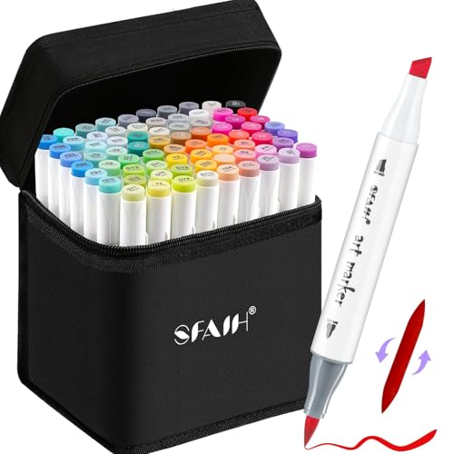 SFAIH Alcohol Markers Brush Tip & Chisel Tip - 72 Colors Double Tipped Art Markers for Adult Coloring Books Illustration, Gifts for Artist Adult - Refillable Alcohol-based Ink - color: 72 Colors
