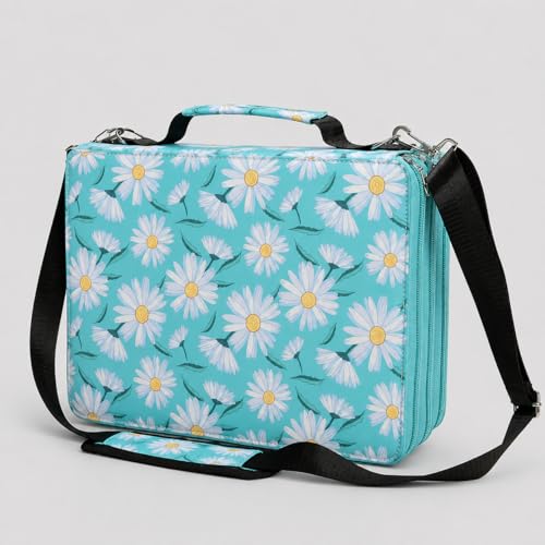 168-Slot Marker Organizer Bag, 3-Layer Case with Strap | 168-slot 3-layer marker bag in twill Oxford fabric with handle, detachable strap, smooth zipper for studio and outdoor use. - color: Daisy, size: 168