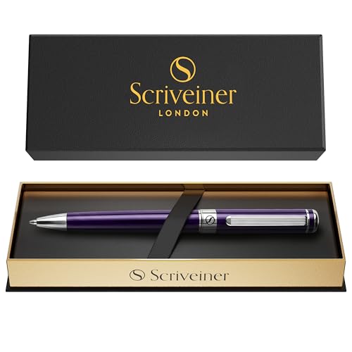 Scriveiner Aubergine Lacquer Ballpoint Pen - Stunning Luxury Pen, Schmidt Black Refill, Best Gift Set for Men & Women, Professional Executive Office, Nice Fancy Designer Pens - color: 9. Aubergine