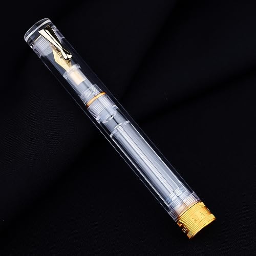 erofa Majohn V1 Vacuum Filling Fountain Pen Extra Fine Nib, Transparent Acrylic Demonstration Writing Gift Pen with Box (Golden Clip) - color: Extra Fine Nib (Golden Clip)