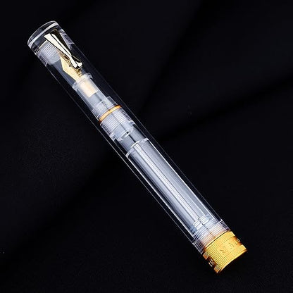 erofa Majohn V1 Vacuum Filling Fountain Pen Extra Fine Nib, Transparent Acrylic Demonstration Writing Gift Pen with Box (Golden Clip) - color: Extra Fine Nib (Golden Clip)