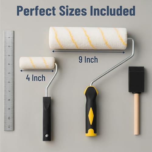 Bates- Paint Roller Kit, 19 pcs, Roller Set with Microfiber Sleeves & Frame | for Walls, Cabinets, Interior and Exterior Painting - style: Microfiber 9", 4", 11 pcs