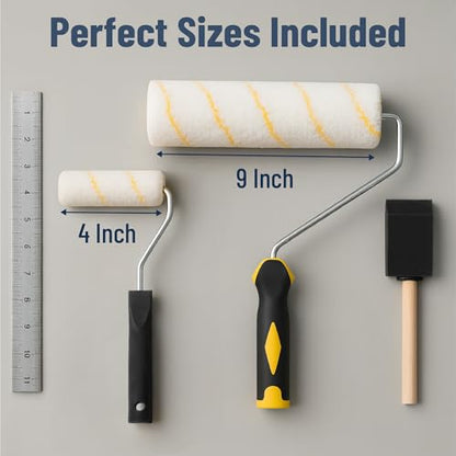 Bates- Paint Roller Kit, 19 pcs, Roller Set with Microfiber Sleeves & Frame | for Walls, Cabinets, Interior and Exterior Painting - style: Microfiber 9", 4", 11 pcs