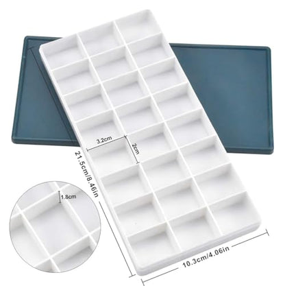 24 Paint Palette Plastic Paint Holder Watercolor Acrylic Paint Storage Travel Palette Tray with Rubber Lid for Artists Students Kids