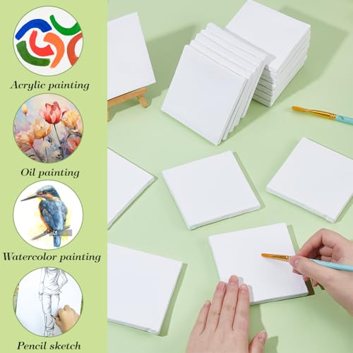 INFUNLY 60 PCS Small Canvas for Painting 4x4Inch Mini Blank Canvas Panels 10mm Thick Paint Canvases Square Painting Canvases Surface Mat for School Projects Birthday Party and Wall Decor