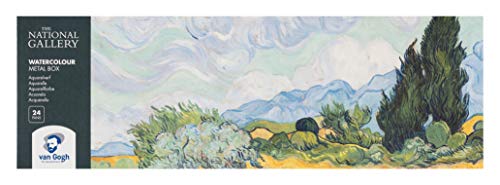 The National Gallery Van Gogh Watercolor Paint Set, Metal Tin, 24-Half Pan, A Wheatfield, with Cypresses