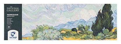 The National Gallery Van Gogh Watercolor Paint Set, Metal Tin, 24-Half Pan, A Wheatfield, with Cypresses