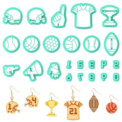 ORIGACH 24 Pcs Football Clay Cutters Set | 14 Rugby Elements Polymer Clay Cutter Shapes with 10 Number Polymer Clay Stamps for Earring Jewelry Making - style: Football