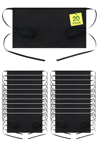BOHARERS Waist Apron with 3 Pockets 20 Pack - Black Waitress Server Short Apron - color: B-20 Pack Black