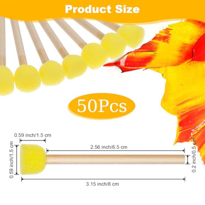 50Pcs 0.6'' Round Sponge Foam Brush Paint Sponge with Wooden Handle Foam Stencil for Acrylic Painting, Painting Tools for Arts and Crafts