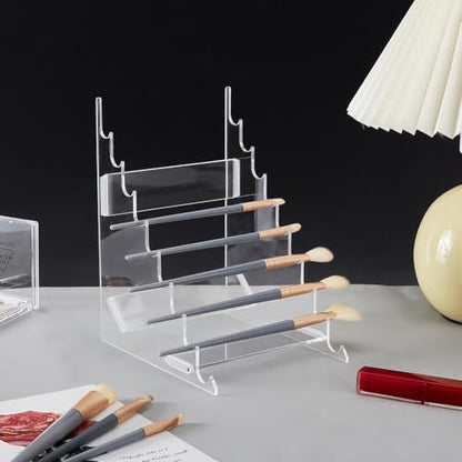 AHANDMAKER 9-Tier Pen Display Holders, Acrylic Makeup Brush Holder, Clear Horizontal Display Brush Rack Organizer for Pen Pencil Makeup Brush Eyebrow (Clear)