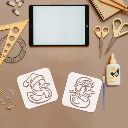 FINGERINSPIRE 6PCS Duck Stencils 5.9x5.9 Inch Cute Little Duck Painting Stencils Fun Cartoon Ducks Drawing Templates with a Brush for Crafts Wall Decor Wood Fabric Furniture Decoration - style: Duck