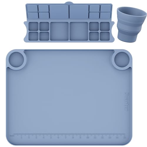 Silicone Painting Mat with Cup and Palette Removable, 17"X13" Thick Silicone Art Mat for Craft with Raised Edge for Resin DIY Making, Gray - color: Gray