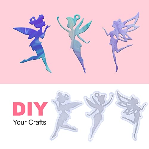 Angel Wings 33Pcs Shiny Fairy Shape Silicone Molds Kit Beautiful Women Resin Mold for DIY Epoxy Resin UV Resin Casting Mold DIY Keychain Pendant Jewelry Making Necklace Clear - color: 3Pcs Set