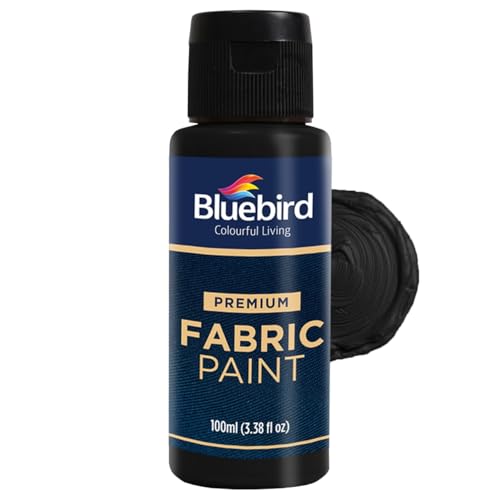 BLUEBIRD Fabric Paint, Lamp Black, 3.4 Fl Oz, Permanent Fabric Paints for Clothes, Furniture Upholstery - color: Lamp Black, size: 3.4 Fl Oz (Pack of 1)