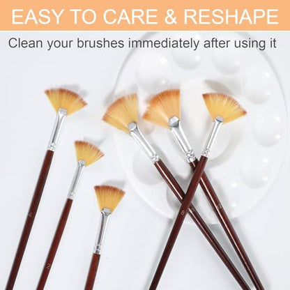 12 Pcs Fan Paint Brushes Artist Painting Brush Set Professional Nylon Hair Fan Brush Wood Handle Paint Brushes Soft Anti-Shedding Wood Short Handle for Acrylic Watercolor Oil Gouache
