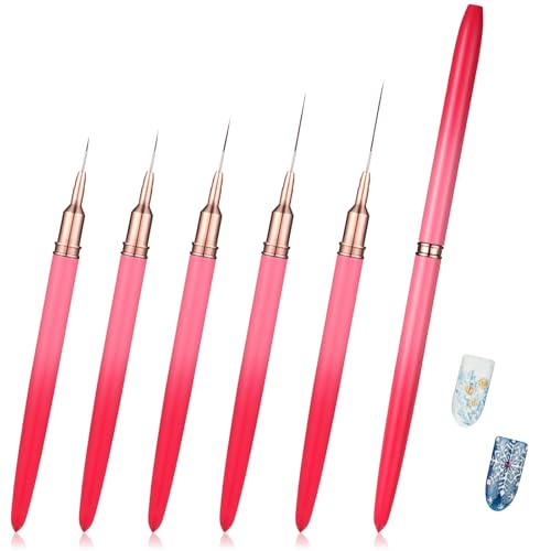 5 Pcs Metallic Nail Art Brushes Set, Nail Liner Brushes Painting Art Design Nails Arts Brush for Gel Polish for Long Lines, Thin Details, Fine Drawing Sizes 5 8 13 20 25 mm