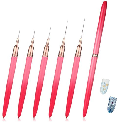 5 Pcs Metallic Nail Art Brushes Set, Nail Liner Brushes Painting Art Design Nails Arts Brush for Gel Polish for Long Lines, Thin Details, Fine Drawing Sizes 5 8 13 20 25 mm