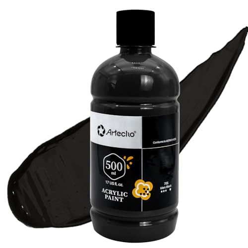 Artecho Mars Black Acrylic Paint 500ml / 17oz Large Bottle | Semi Glossy Finish, High Pigment Rich Color Craft Paint for Canvas, Rocks, Wood, Fabric, Ceramic, Non-Toxic - color: Mars Black, size: 17 Fl Oz (Pack of 1)