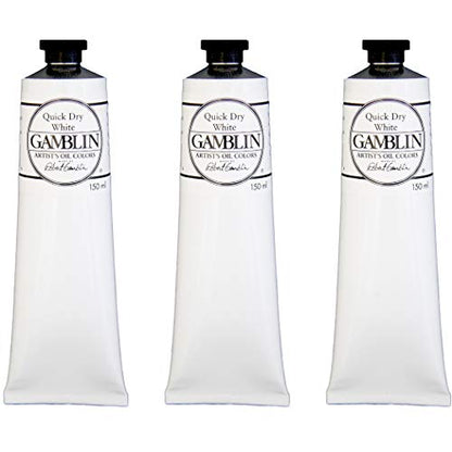 Gamblin Artist Oil Paint Set For Professionals - Quick Dry White - 150ml Tubes - 3 Pack - color: Quick Dry White, size: 5.07 Fl Oz (Pack of 3)