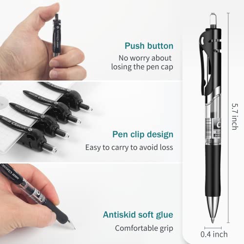 Gel Pens, Retractable Rolling Ball Gel Pens, Writing Smoothly, Large Capacity, Suitable for Working or Studying, 12-Pack, 0.7mm (Black)