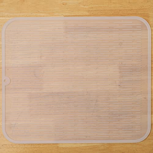 MicoYang Silicone Dish Drying Mat for Multiple Usage,Easy clean,Eco-friendly,Heat-resistant Silicone Mat for Kitchen Counter or Sink,Refrigerator or Drawer Liner Translucent 2XL 24 inches x 18 inches - color: Translucent, size: 24"L x 18"W