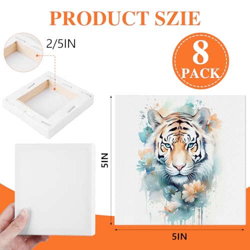 ESRICH 8 Pack Mini Canvases for Painting 5x5In, 2/5''Profile Small Square Canvases, Primed Cotton Small Stretched Canvas for Kids' Painting Supplies Such as Painting Parties,School&Home Decor Projects - size: 5x5in-8Pack