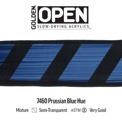 GOLDEN OPEN Slow-Drying Acrylics, Prussian Blue Hue, 5 fl oz. tube, Professional Acrylic Paint, Semi-Transparent - color: Prussian Blue Hue, size: 5 Fl Oz (Pack of 1)