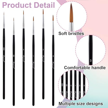 6pcs Script Liner Brushes, Extra Fine Long Tip Paintbrush Sets, Pinstriping Outlining Nails Art Painting Tools for Acrylic Gouache Watercolor- Black