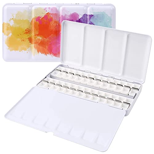 Empty Watercolor Palette, Empty Watercolor Tin with Fold Out Palette, Large Colorful Watercolor Tray Palette with 52 Empty Half Pans for Plein Air Painting and Sketching - color: Colorful, size: 52 Empty Half Pans