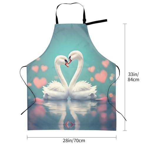 Cartoon heart sun Heavy Duty Waterproof Apron with Pockets for AdultsResistant Grilling, Gardening, Painting - color: The Swan in Love