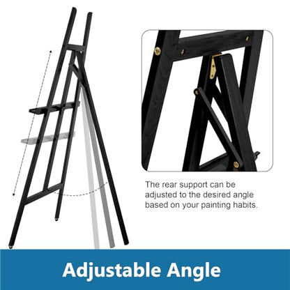A - Frame Wooden Display Easel - Adjustable Lyre Beechwood Studio Easel Stand Holding Canvas Up to 90", Inclinable Artist Floor Painting Easel for Artwork Painting, Black - color: Black