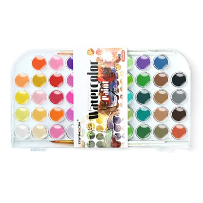 TRANSON 48 Colors Watercolor Paint Set with 4pcs Paint Brushes and 1pcs Water Brush Pen for Adults, Beginners and Artists