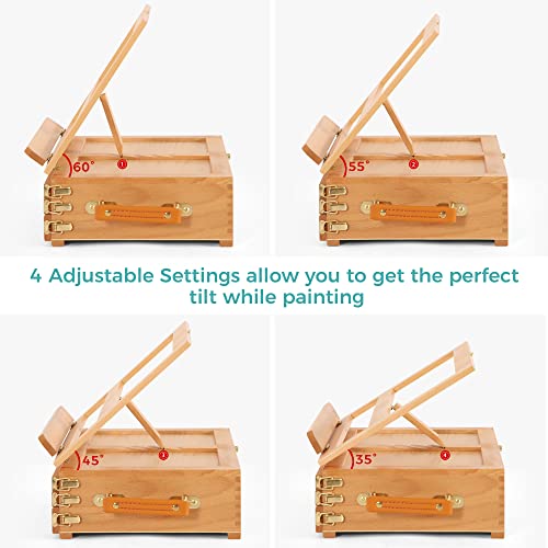 VISWIN Large Tabletop Easel with 3 Storage Drawers, Adjustable Beech Wood Table Top Easel for Painting, Portable Sketch Box for Art Supplies, Desktop Travel Art Easel for Adults, Artists, Students - size: With 3 drawers