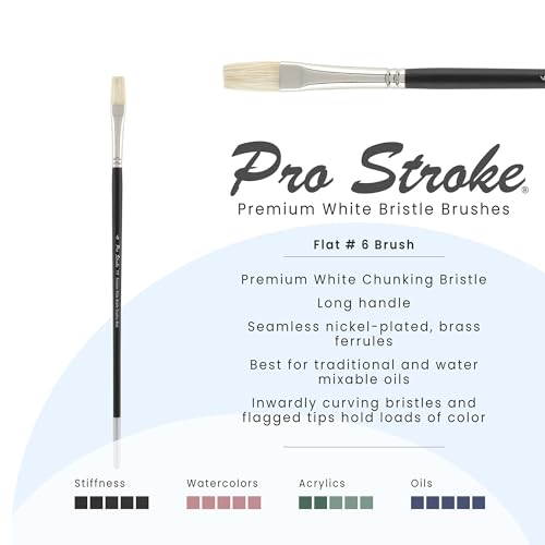 Creative Mark Pro Stroke Premium White Chungking Hog Bristle Artist Paint Brush - Flat # 6 - Natural Bristle Brush w/Great Control Suitable for Oils, Watercolors, Acrylics, Alkyds, Caseins - size: 6