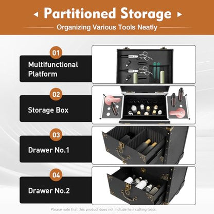 44.09lbs Lockable Makeup Train Case,Rolling Hairdressing Trolley,Beauty Salon Cosmetic Luggage with Universal Wheels for Hair Stylist,Make-up Artists (Black 2) - color: Black 2