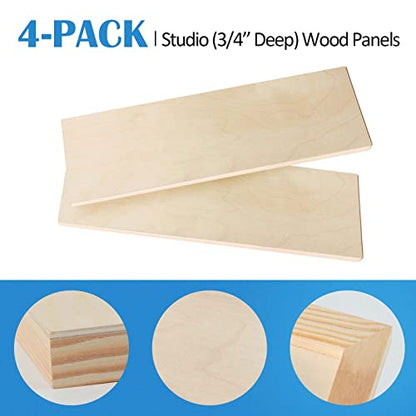 Falling in Art Unfinished Birch Wood Panels Kit for Painting, Wooden Canvas 4 Pack of 4x12 Studio 3/4" Deep, Cradle Boards for Pouring, Art, Crafts, Burning and More - size: 4'' x 12''