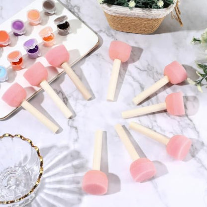 40Pcs 1.2 Inch Round Sponges Brush Set Paint Sponge with Wooden Handle Pink Circle Foam Stippling Stenciling Decorating Tools Daubers Paint Brushes for Staining Painting DIY Art Crafts Adult - style: Style 3
