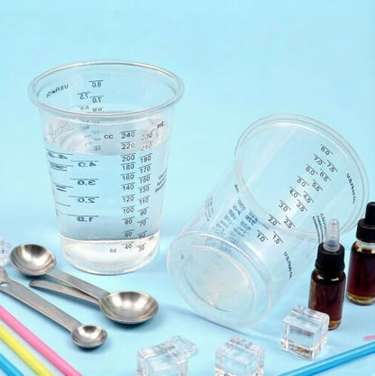 20PCS 8oz Disposable Plastic Measuring Mixing Cups with 20 Wooden Stirring Sticks, Clear Graduated Cups for Epoxy Resin Paint Pigment Mixing (20)
