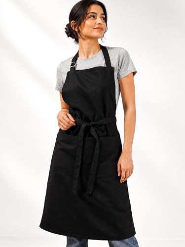 100% Cotton Kitchen Apron with 2 Pockets – Adjustable Chef Apron for Cooking Baking BBQ – Unisex Apron - color: Jet Black, size: Standard