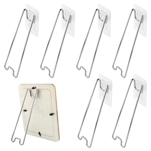 PineHaven 6 Pcs Picture Frame Stand with Self Adhesive Backing,Self Adhesive Photo Frame Stands for Frames,Stainless Steel Easel Back Supports for Photos Paintings Display(Silver,7.09 x 2.17 Inch) - size: 6PCS Silver 7.09 x 2.17 Inch