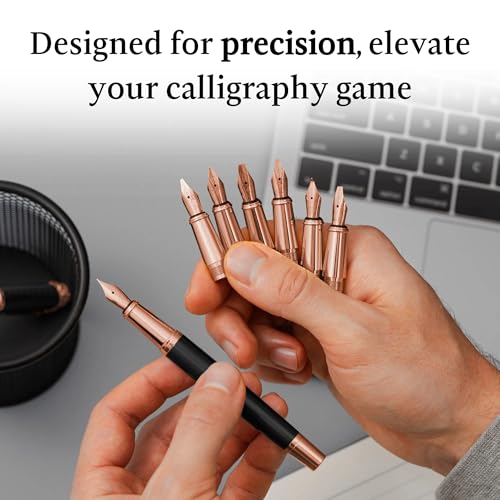 Ellington Pens Luxury Calligraphy Set - Premium Fountain Pen with 6 Nibs, 50 ml Black Ink Bottle, 6 Cartridges, Converter, Elegant Gift Box – Perfect for Drawing, Writing, Gifting (Midnight Rose)