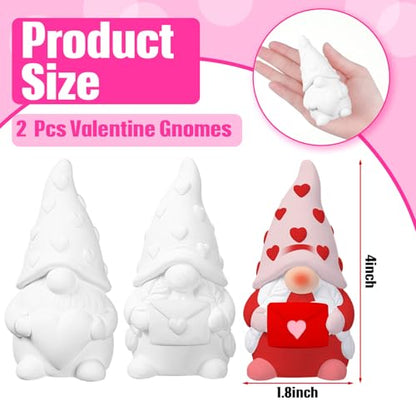 Poen 2 Pack Valentine's Day Ready to Paint Your Own Gnome Statues, Valentines Crafts for Adults 4 Inches Mini Blank Heart Ceramics to Paint Unpainted Gnome Figurines DIY for Sweet Valentine's Day Gift - style: Heart Style