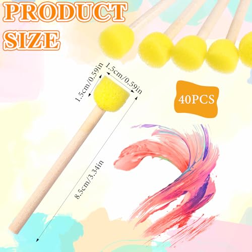40PCS Paint Sponges, 0.6'' Sponge Brushes for Painting, Round Sponge Foam Brush, Yellow Sponges Paint Brushs Wooden Handle Foam Brush SpongePaints Brushes for DIY Arts