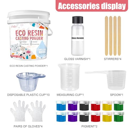 Eco Resin Casting Powder - 1400g Ceramic Resin Powders Kit with 6pcs Pigments, Fast Curing, Easy to Demold, Water Mixed Activated - Toxic-Free, Odorless - Plaster Casting Kit for DIY Home Art Crafts - color: White,50oz