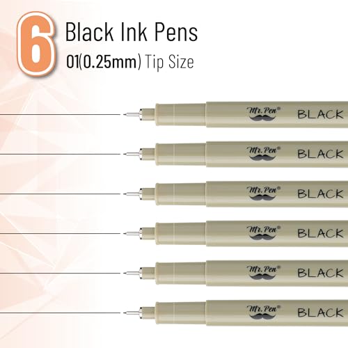 Mr. Pen- 0.25mm Micro Fine Point Pens, 6 Pack, Black Ink, Ultra Fine Point | Waterproof, Acid-Free, No-Smear Quick-Dry Fineliner Pens for Drawing, Sketching, Journaling, Outlines & Everyday Writing - color: Black, size: 0.25mm, 6 Pack